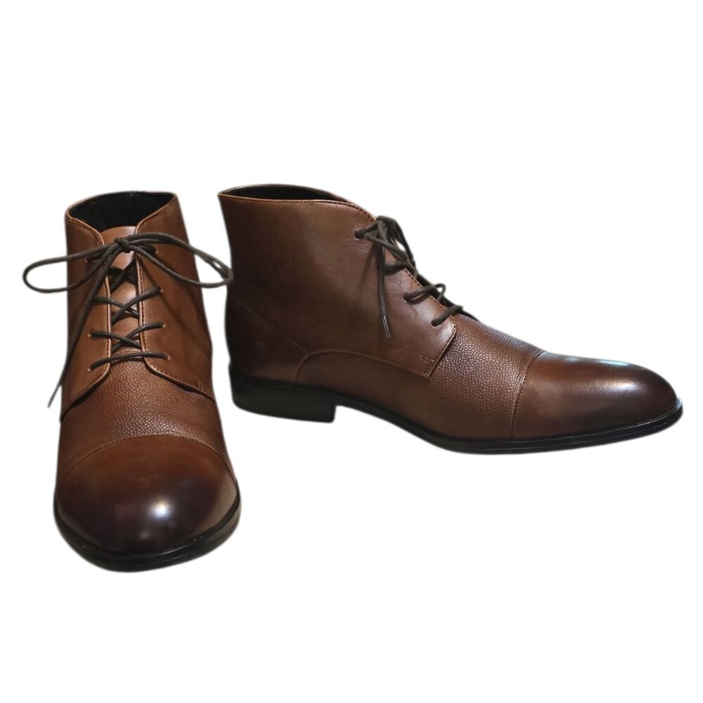 Size 13 Alfani "Reide" Boots Cognac Brown W/Chocolate Accents Pebbled & Smooth
